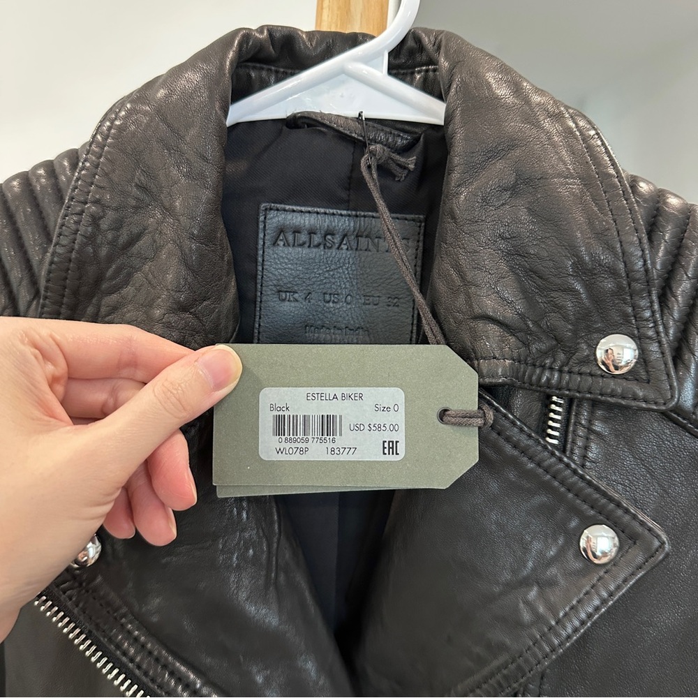 NEW AllSaints Estella Leather Biker Jacket Size 0 - Picture 10 of 11